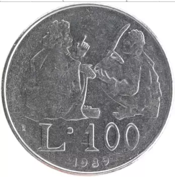 Монета 100 лир Сан-Марино 1989 года Медно-никель