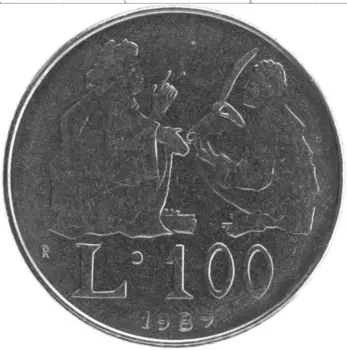 Монета 100 лир Сан-Марино 1989 года Медно-никель Учитель и студент