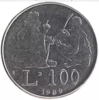 Монета 100 лир Сан-Марино 1989 года Железо