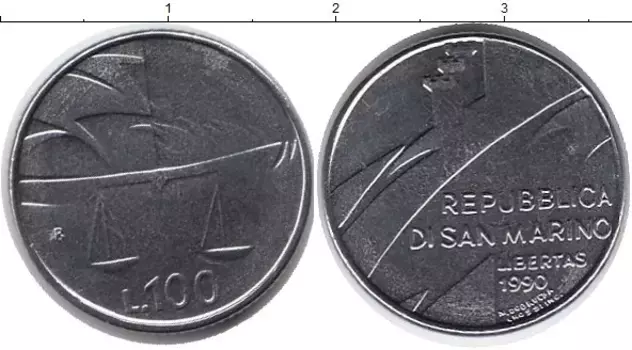 Монета 100 лир Сан-Марино 1990 года Медно-никель Весы