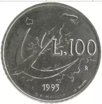 Монета 100 лир Сан-Марино 1993 года Медно-никель