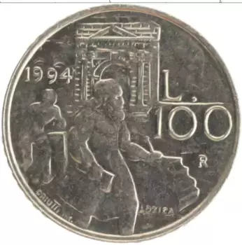 Монета 100 лир Сан-Марино 1994 года Медно-никель