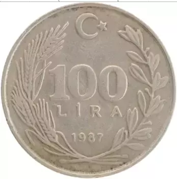 Монета 100 лир Турции 1987 года Медно-никель Кемаль Ататюрк