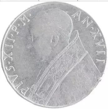 Монета 100 лир Ватикана 1955 года Медно-никель Пий XII