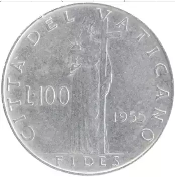 Монета 100 лир Ватикана 1955 года Медно-никель Пий XII