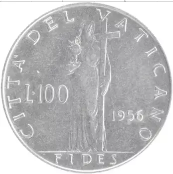 Монета 100 лир Ватикана 1956 года Медно-никель Пий XII