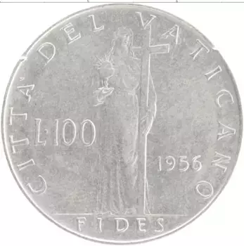 Монета 100 лир Ватикана 1956 года Медно-никель Пий XII