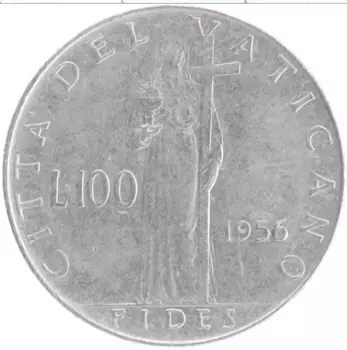 Монета 100 лир Ватикана 1956 года Медно-никель Пий XII