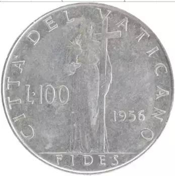 Монета 100 лир Ватикана 1956 года Медно-никель Пий XII