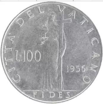 Монета 100 лир Ватикана 1956 года Медно-никель Пий XII