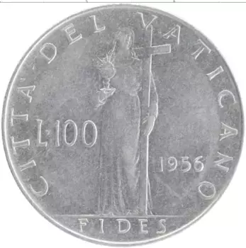 Монета 100 лир Ватикана 1956 года Медно-никель Пий XII