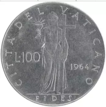 Монета 100 лир Ватикана 1964 года Медно-никель Павел VI