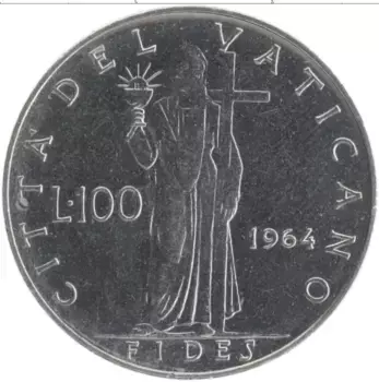 Монета 100 лир Ватикана 1964 года Медно-никель Павел VI