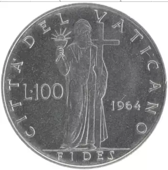 Монета 100 лир Ватикана 1964 года Медно-никель Павел VI