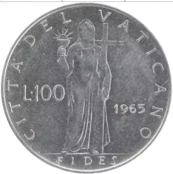 Монета 100 лир Ватикана 1965 года Медно-никель Павел VI