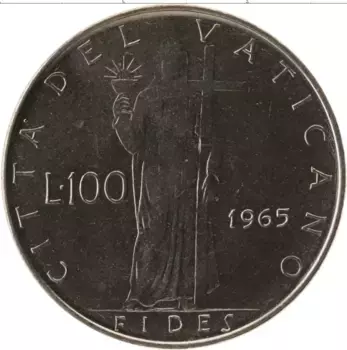 Монета 100 лир Ватикана 1965 года Сталь Павел VI