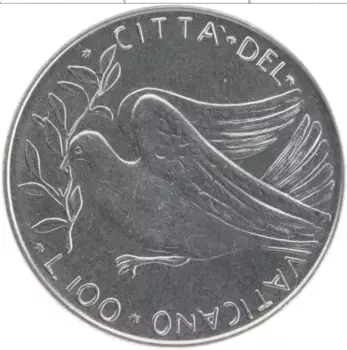 Монета 100 лир Ватикана 1970 года Сталь Павел VI