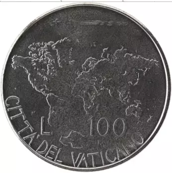 Монета 100 лир Ватикана 1985 года Медно-никель Понтифик Иоанн Павел II