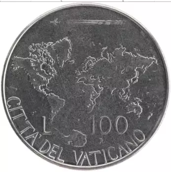Монета 100 лир Ватикана 1985 года Медно-никель Иоанн Павел II