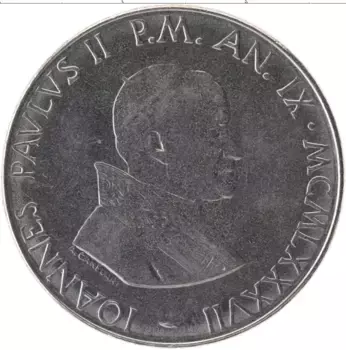 Монета 100 лир Ватикана 1987 года Сталь Иоанн Павел II