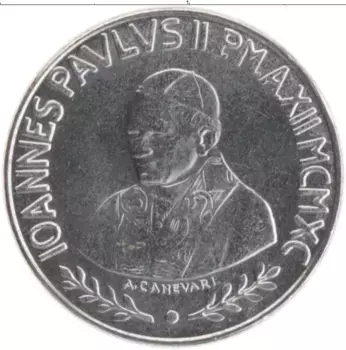 Монета 100 лир Ватикана 1990 года Медно-никель Иоанн Павел II