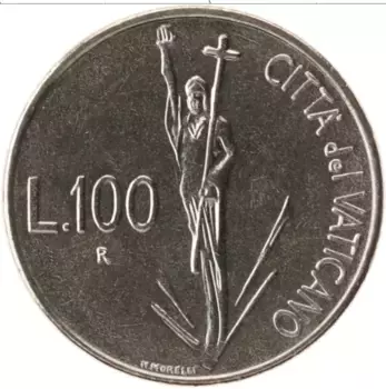Монета 100 лир Ватикана 1991 года Медно-никель Иоанн Павел II