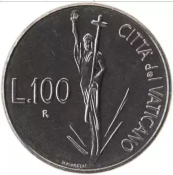 Монета 100 лир Ватикана 1991 года Медно-никель Понтифик Иоанн Павел II