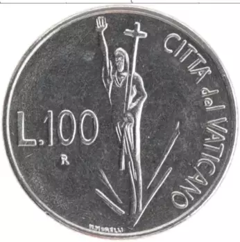 Монета 100 лир Ватикана 1991 года Медно-никель Иоанн Павел II