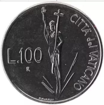 Монета 100 лир Ватикана 1991 года Сталь Иоанн Павел II