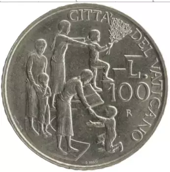 Монета 100 лир Ватикана 1996 года Медно-никель Иоанн Павел II
