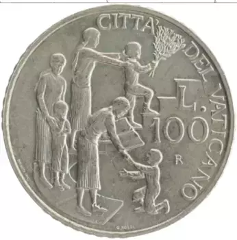 Монета 100 лир Ватикана 1996 года Медно-никель Иоанн Павел II