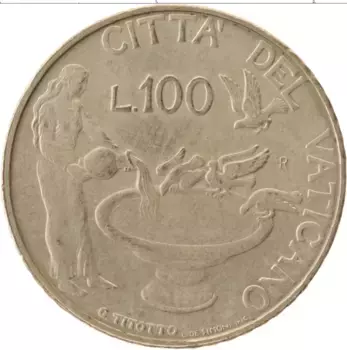 Монета 100 лир Ватикана 1997 года Медно-никель Иоанн Павел II