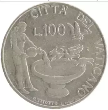 Монета 100 лир Ватикана 1997 года Медно-никель Иоанн Павел II
