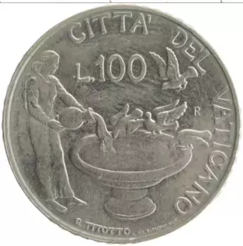 Монета 100 лир Ватикана 1997 года Медно-никель Иоанн Павел II