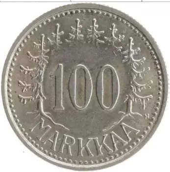 Монета 100 марок Финляндии 1956 года Серебро