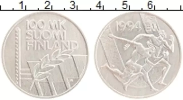 Монета 100 марок Финляндии 1994 года Серебро Чемпионат Европы по лёгкой атлетике