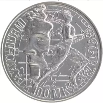 Монета 100 марок Финляндии 1997 года Серебро 100 лет со дня рождения Пааво Нурми
