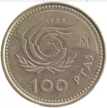 Монета 100 песет Испании 1999 года Бронза Хуан Карлос I