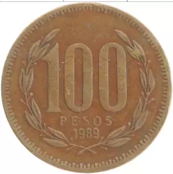 Монета 100 песо Чили 1989 года Бронза