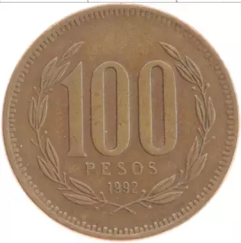 Монета 100 песо Чили 1992 года Бронза