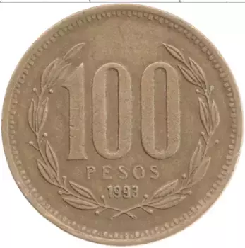 Монета 100 песо Чили 1993 года Латунь