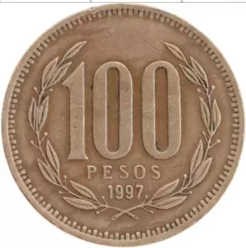 Монета 100 песо Чили 1997 года Бронза