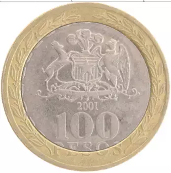 Монета 100 песо Чили 2001 года Биметалл Мапучи