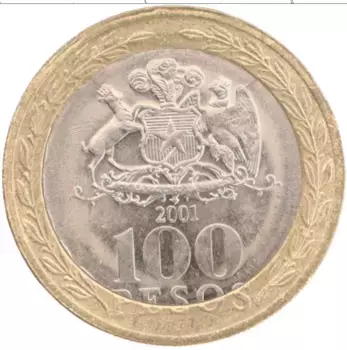 Монета 100 песо Чили 2001 года Биметалл