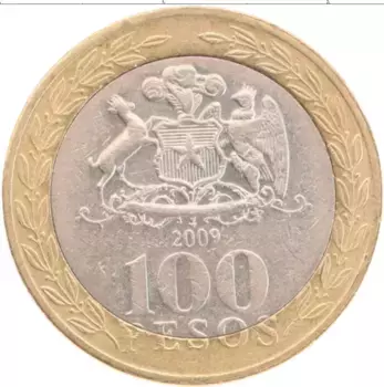 Монета 100 песо Чили 2009 года Биметалл