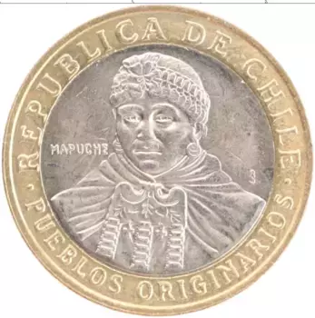 Монета 100 песо Чили 2010 года Биметалл Индеец Мапуче