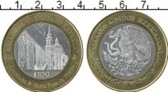 Монета 100 песо Мексики 2007 года Серебро Центральный круг - серебро
