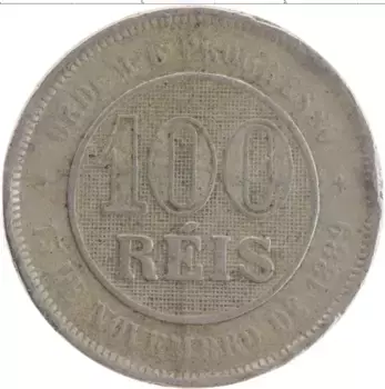 Монета 100 рейс Бразилии 1889 года Медно-никель