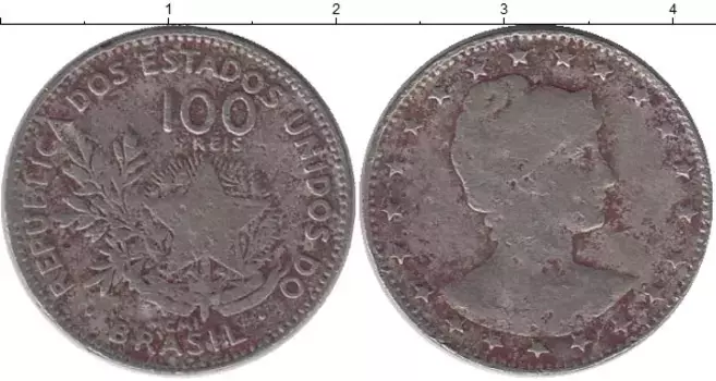 Монета 100 рейс Бразилии 1901 года Медно-никель