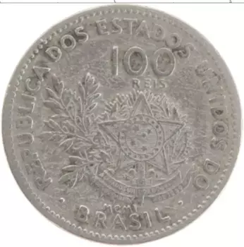 Монета 100 рейс Бразилии 1901 года Медно-никель